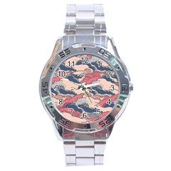 Waves Ocean Sea Water Pattern Rough Seas Digital Art Nature Nautical Stainless Steel Analogue Watch