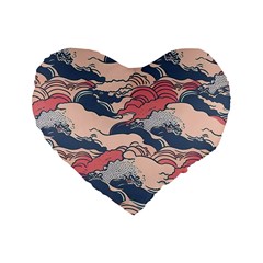 Waves Ocean Sea Water Pattern Rough Seas Digital Art Nature Nautical Standard 16  Premium Heart Shape Cushions by Bedest