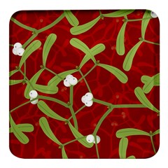 Mistletoe Christmas Texture Advent Square Glass Fridge Magnet (4 Pack)