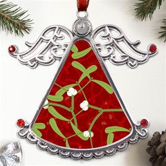 Mistletoe Christmas Texture Advent Metal Angel With Crystal Ornament