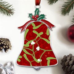 Mistletoe Christmas Texture Advent Metal Holly Leaf Bell Ornament