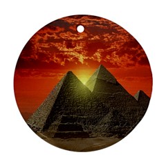 Pyramids Egypt Monument Landmark Sunrise Sunset Egyptian Ornament (round) by Proyonanggan