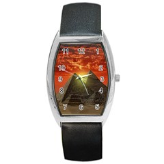 Pyramids Egypt Monument Landmark Sunrise Sunset Egyptian Barrel Style Metal Watch by Proyonanggan