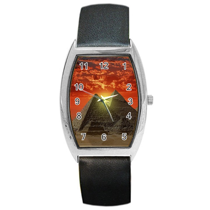 Pyramids Egypt Monument Landmark Sunrise Sunset Egyptian Barrel Style Metal Watch