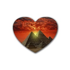 Pyramids Egypt Monument Landmark Sunrise Sunset Egyptian Rubber Coaster (heart) by Proyonanggan