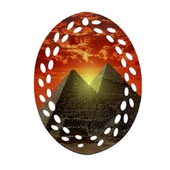 Pyramids Egypt Monument Landmark Sunrise Sunset Egyptian Ornament (oval Filigree) by Proyonanggan