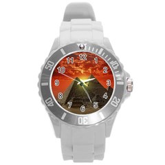 Pyramids Egypt Monument Landmark Sunrise Sunset Egyptian Round Plastic Sport Watch (l) by Proyonanggan