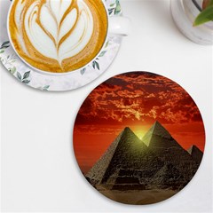 Pyramids Egypt Monument Landmark Sunrise Sunset Egyptian Uv Print Round Tile Coaster by Proyonanggan