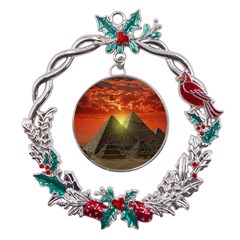 Pyramids Egypt Monument Landmark Sunrise Sunset Egyptian Metal X mas Wreath Holly Leaf Ornament by Proyonanggan