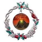 Pyramids Egypt Monument Landmark Sunrise Sunset Egyptian Metal X mas Wreath Holly leaf Ornament Front