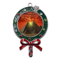 Pyramids Egypt Monument Landmark Sunrise Sunset Egyptian Metal X mas Lollipop With Crystal Ornament by Proyonanggan