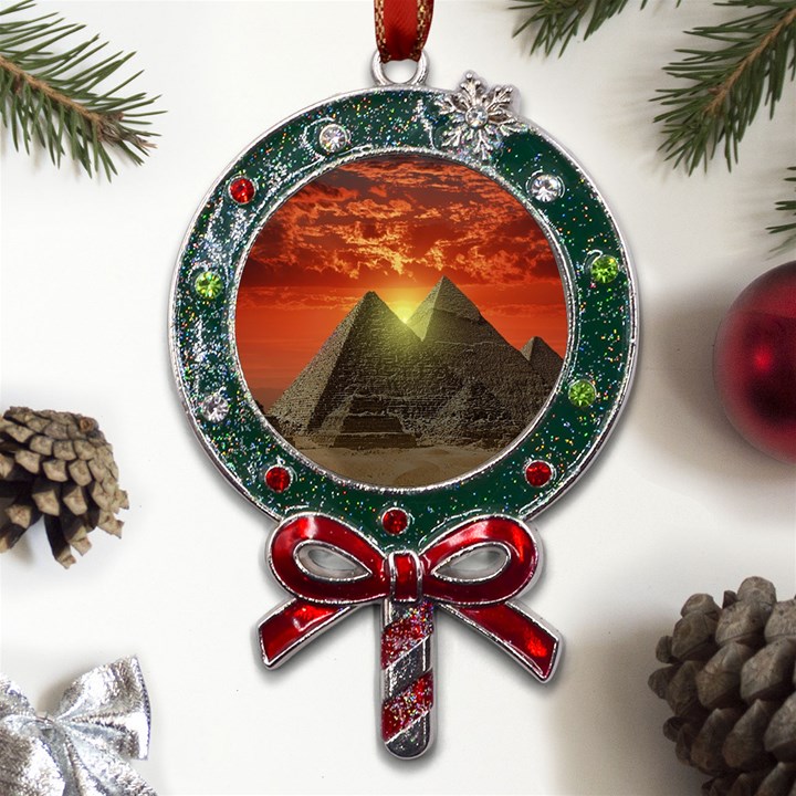 Pyramids Egypt Monument Landmark Sunrise Sunset Egyptian Metal X Mas Lollipop with Crystal Ornament