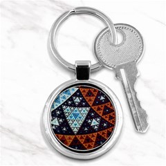 Fractal Triangle Geometric Abstract Pattern Key Chain (round) by Cemarart