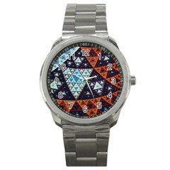 Fractal Triangle Geometric Abstract Pattern Sport Metal Watch by Cemarart