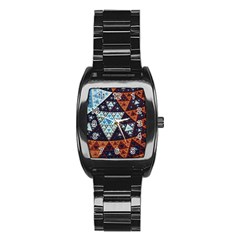 Fractal Triangle Geometric Abstract Pattern Stainless Steel Barrel Watch by Cemarart