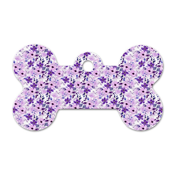 Purple Flowers 001 Dog Tag Bone (Two Sides)