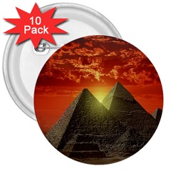 Pyramids Egypt Monument Landmark Sunrise Sunset Egyptian 3  Buttons (10 Pack)  by Proyonanggan