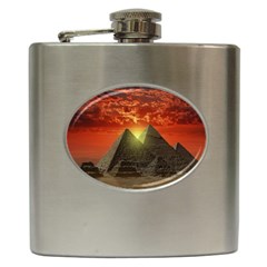 Pyramids Egypt Monument Landmark Sunrise Sunset Egyptian Hip Flask (6 Oz) by Proyonanggan