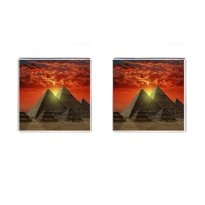 Pyramids Egypt Monument Landmark Sunrise Sunset Egyptian Cufflinks (Square)