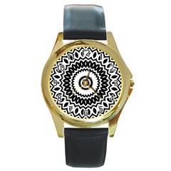 Circular Concentric Radial Symmetry Abstract Round Gold Metal Watch