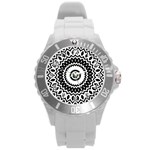 Circular Concentric Radial Symmetry Abstract Round Plastic Sport Watch (L) Front