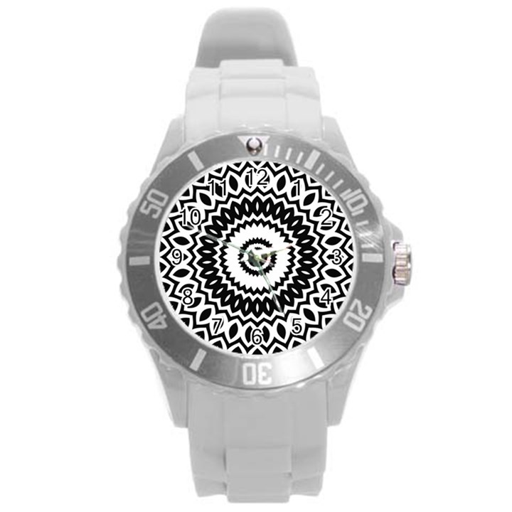 Circular Concentric Radial Symmetry Abstract Round Plastic Sport Watch (L)