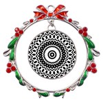 Circular Concentric Radial Symmetry Abstract Metal X mas Wreath Ribbon Ornament Front