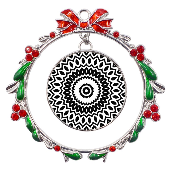 Circular Concentric Radial Symmetry Abstract Metal X mas Wreath Ribbon Ornament