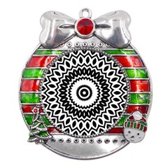 Circular Concentric Radial Symmetry Abstract Metal X mas Ribbon With Red Crystal Round Ornament by Proyonanggan