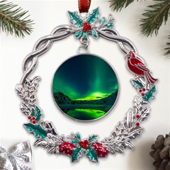 Iceland Aurora Borealis Metal X mas Wreath Holly Leaf Ornament by Proyonanggan