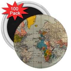 Vintage World Map 3  Magnets (100 Pack) by Proyonanggan