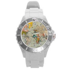 Vintage World Map Round Plastic Sport Watch (l) by Proyonanggan