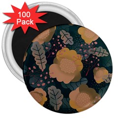 Flower Patterns Pattern Beige Green 3  Magnets (100 Pack) by Proyonanggan