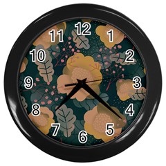 Flower Patterns Pattern Beige Green Wall Clock (black) by Proyonanggan