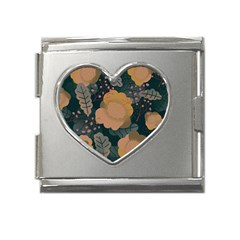 Flower Patterns Pattern Beige Green Mega Link Heart Italian Charm (18mm) by Proyonanggan