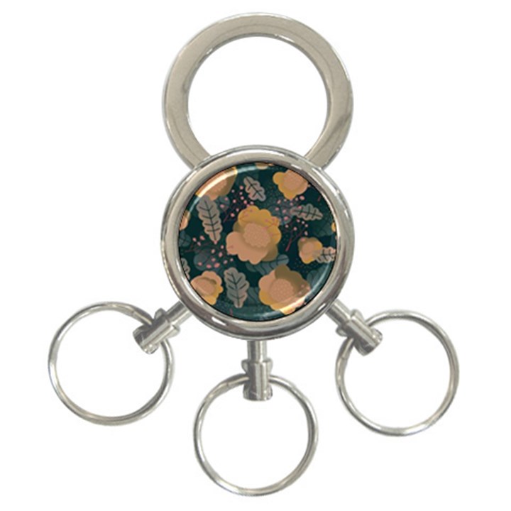 Flower Patterns Pattern Beige Green 3-Ring Key Chain