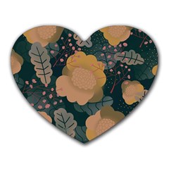 Flower Patterns Pattern Beige Green Heart Mousepad by Proyonanggan