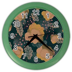 Flower Patterns Pattern Beige Green Color Wall Clock by Proyonanggan