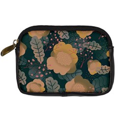 Flower Patterns Pattern Beige Green Digital Camera Leather Case by Proyonanggan