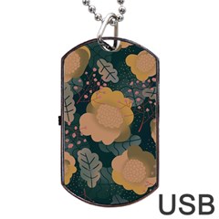 Flower Patterns Pattern Beige Green Dog Tag Usb Flash (two Sides) by Proyonanggan