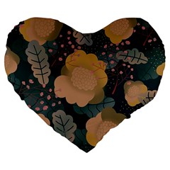 Flower Patterns Pattern Beige Green Large 19  Premium Flano Heart Shape Cushions by Proyonanggan