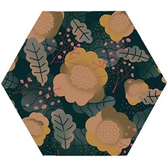 Flower Patterns Pattern Beige Green Wooden Puzzle Hexagon by Proyonanggan