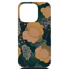 Flower Patterns Pattern Beige Green Iphone 14 Pro Black Uv Print Case by Proyonanggan