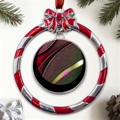 Texture Abstract Curve  Pattern Red Metal Red Ribbon Round Ornament by Proyonanggan