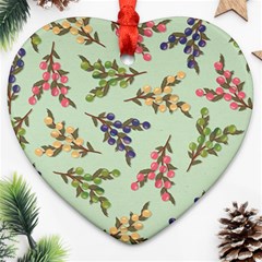 Berries Flowers Pattern Print Ornament (heart)