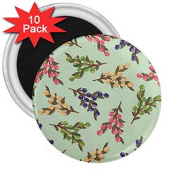 Berries Flowers Pattern Print 3  Magnets (10 Pack) 