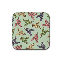 Berries Flowers Pattern Print Rubber Coaster (square) by Maspions