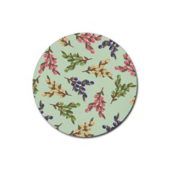 Berries Flowers Pattern Print Rubber Coaster (round) by Maspions