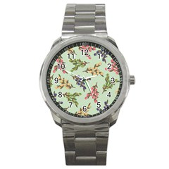 Berries Flowers Pattern Print Sport Metal Watch