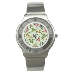 Berries Flowers Pattern Print Stainless Steel Watch